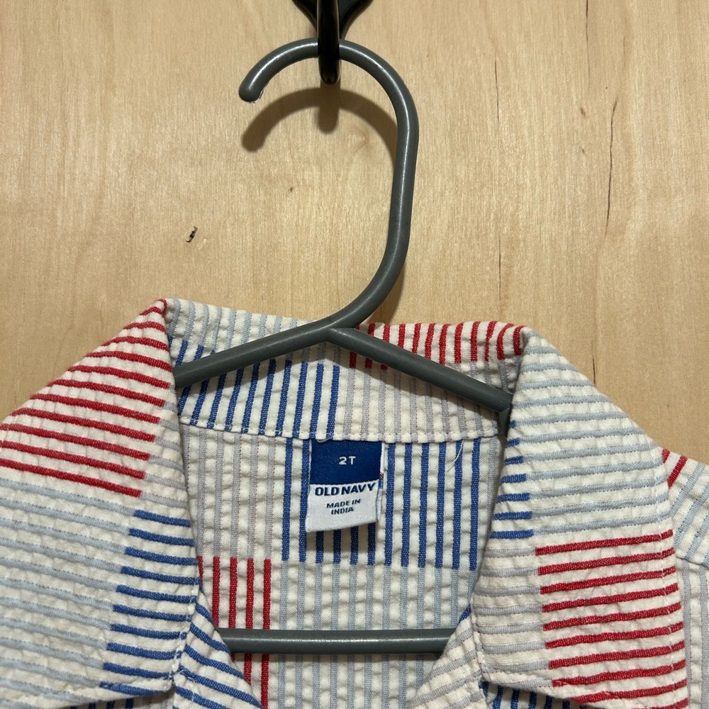 Old Navy Kids Seersucker Button-Down Shirt - Red, Blue, White - Picture 3 of 5